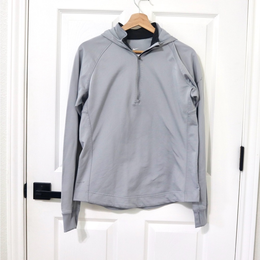 Nike dry fit Light Gray Half-Zip Hooded Pullover, athletic, casual, streetwear